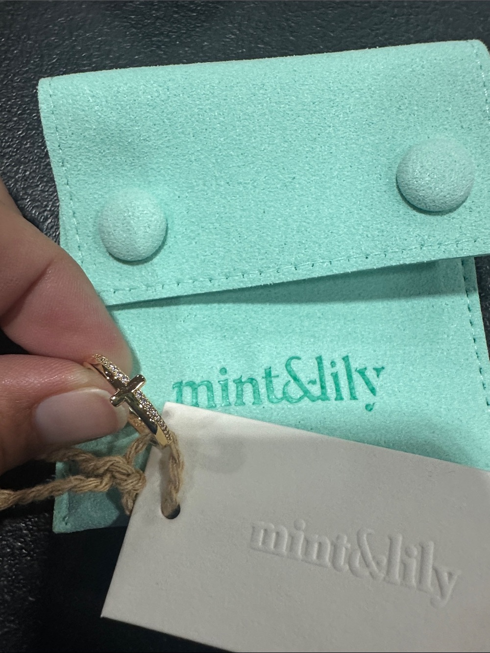mint&lily Gold Cross Accent Ring in Mint